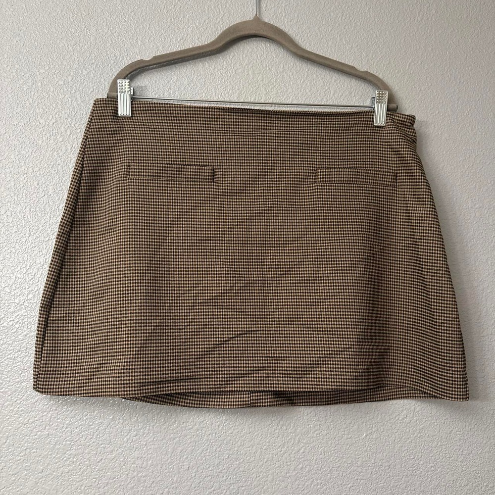 A New Day Women's Twill Brown Plaid Mini Skirt